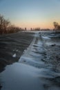 Road disappearing under blizzard conditions. Royalty Free Stock Photo