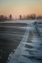 Road disappearing under blizzard conditions. Royalty Free Stock Photo