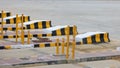 Road dividers at a newly constructed toll booth in rural India