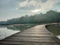 A road that divides a lake in Cibinong Bogor, West Java