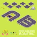 Road elements isometric. Road font. Letters A and