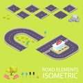 Road elements isometric. Road font. Letters C and