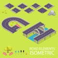 Road elements isometric. Road font. Letters G and