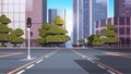 road empty street with crossroad and traffic light city buildings skyline modern architecture cityscape background Royalty Free Stock Photo