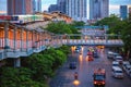 The road in the evening at Chatuchak Park. Mochit railway station and floating bridge to connect with trains and condos