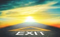 Road Exit sign leading to a hope and light to nature Tropical sky, pathway to solution and freedom concept