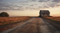 Enchanting Wooden Cabin On A Serene Dirt Road Royalty Free Stock Photo