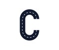 Letter C. Road font. Typography vector design with street lines.