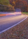 Road in forest.Car lights in Navarre Royalty Free Stock Photo