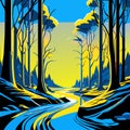 Road through the forest. Illustration of the road through the forest. AI generated