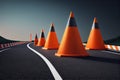 road with fresh asphalt layer and traffic cones to direct drivers to slow down