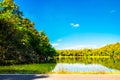 Road front of lake scene nature background Royalty Free Stock Photo