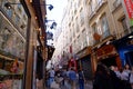 Road full tourists with Paris restaurant