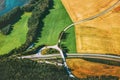 Road and geometric fields aerial view rural Landscape Royalty Free Stock Photo