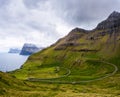 Road going to Trollanes village on Kalsoy in Faroe Islands, Denmark