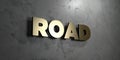 Road - Gold sign mounted on glossy marble wall - 3D rendered royalty free stock illustration