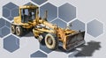 Road grader on an abstract background. Land surface planning for the construction of a new road. Heavy construction equipment for Royalty Free Stock Photo