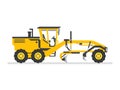 Road Grader Flat design Vector illustration. Heavy equipment, machinery, industry, engineering, road construction. Isolated on whi