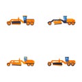 Road grader icons set cartoon vector. Heavy equipment vehicle