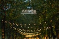 road in green park decorated with vintage tungsten light bulbs, Lublin bay Zalew