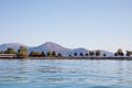 road and green trees on coast at lake egirdir, turkey Royalty Free Stock Photo