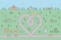 Road heart and city cute outline illustration.