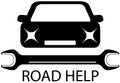 Road help sign with black car and tools for repair