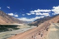 Road through high Himalayan mountains in Ladakh, Jammu and Kashmir, India Royalty Free Stock Photo