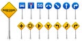 Road highway regulatory signs set. Traffic control and lane usage. Stop and yield. Vector illustration.