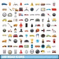 100 road icons set, cartoon style Royalty Free Stock Photo