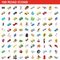 100 road icons set, isometric 3d style