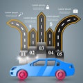 Road infographic design template and marketing icons. Car icon. Royalty Free Stock Photo