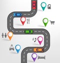 Road Infographic Travel Background with Pointers Stopovers Marks