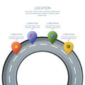 Road infographics, location and GPS navigation. Vector illustration of pin map symbol, waypoint marker on the roundabout Royalty Free Stock Photo