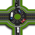 Road infographics. Top view 3d perspective. Road interchange, roundabouts. This shows the movement of cars. Sidewalks