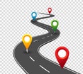 Road infographics. Winding road to success with pin pointers. Business journey way. Progress concept Royalty Free Stock Photo