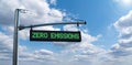 Road information board with text ZERO EMISSIONS Royalty Free Stock Photo