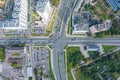 Road intersection in the city with cars traffic from above