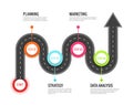 Road journey infographic. Trip directional map winding road, travel to success. Footpath vector concept Royalty Free Stock Photo