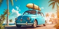 retro summer beach trip vintage travel vacation road car tropical. Generative AI. Royalty Free Stock Photo