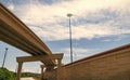 road junction. flyover architecture of transport system. bridge overpass on highway. structural overpass in perspective Royalty Free Stock Photo