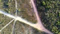 Road junction surrounded by brazilian caatinga vegetation, at sertao.