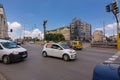 Road junction and traffic in the center of Sofia with the Statue of Saint Sophia in Sofia Bulgaria