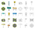 Road junctions and signs cartoon,outline icons in set collection for design.Pedestrian crossings and signs vector symbol