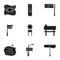 Road junctions and signs and other web icon in black style.Guides and signs of traffic icons in set collection.