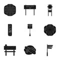 Road junctions and signs and other web icon in black style.Guides and signs of traffic icons in set collection.