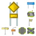 Road junctions and signs and other web icon in cartoon style.Pedestrian crossings and signs icons in set collection. Royalty Free Stock Photo