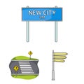 Road junctions and signs and other web icon in cartoon style.Pedestrian crossings and signs icons in set collection. Royalty Free Stock Photo