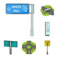 Road junctions and signs and other web icon in cartoon style.Pedestrian crossings and signs icons in set collection. Royalty Free Stock Photo