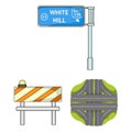 Road junctions and signs and other web icon in cartoon style.Pedestrian crossings and signs icons in set collection. Royalty Free Stock Photo